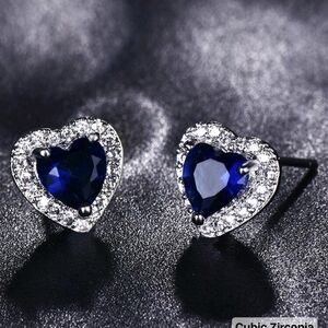 Silver-plated CZ Heart-Shaped Blue and Silver Fashion Stud Earrings, Perfect Gif